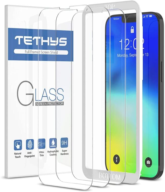 TETHYS 3 Pack Glass Screen Protector Compatible with iPhone 13 Pro Max 2021